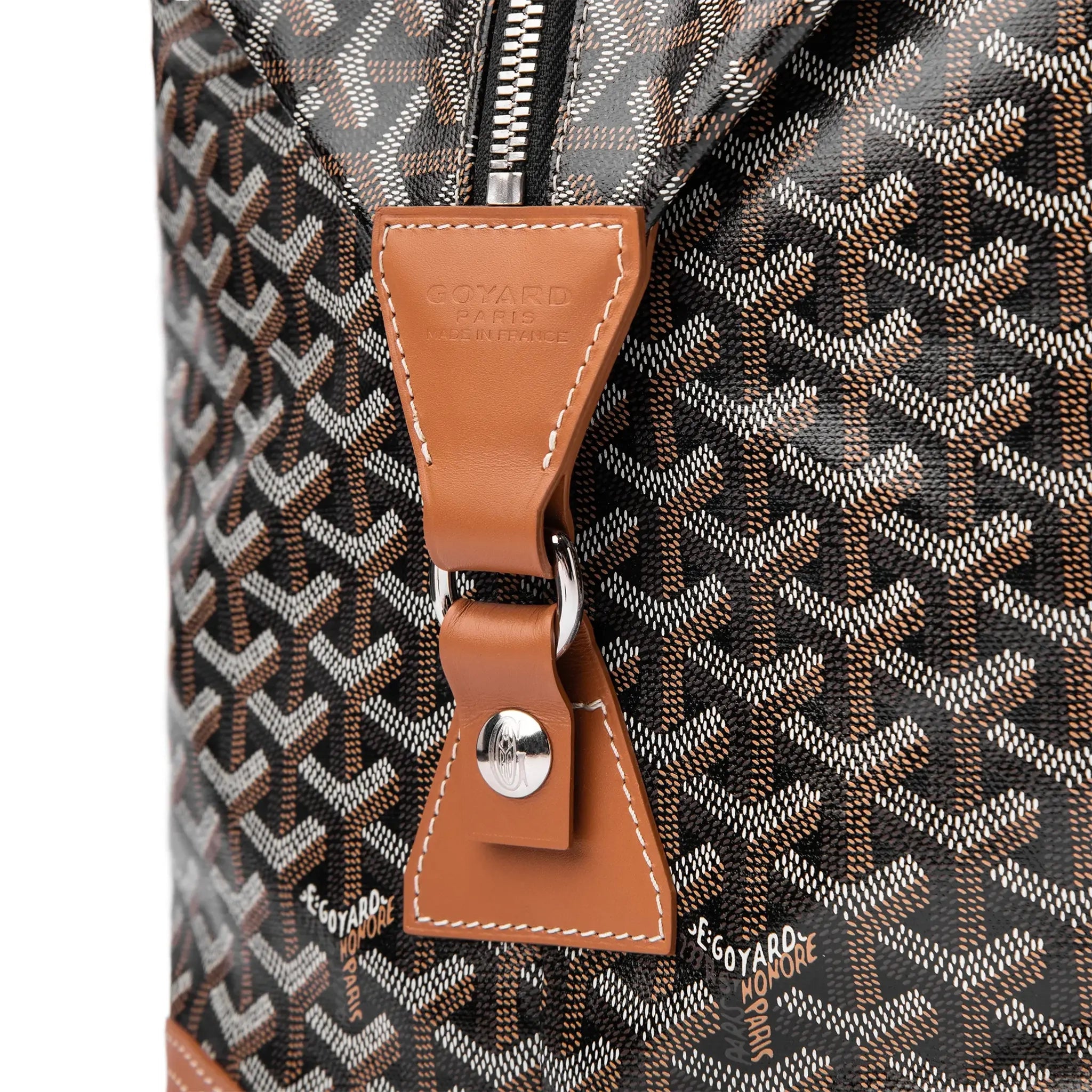 Side zip view of Goyard Bowling 55 Black Tan Bag